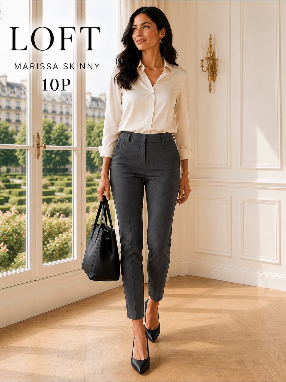 LOFT Marisa Skinny 10P Gunmetal Gray Stretch Ankle Career Pants